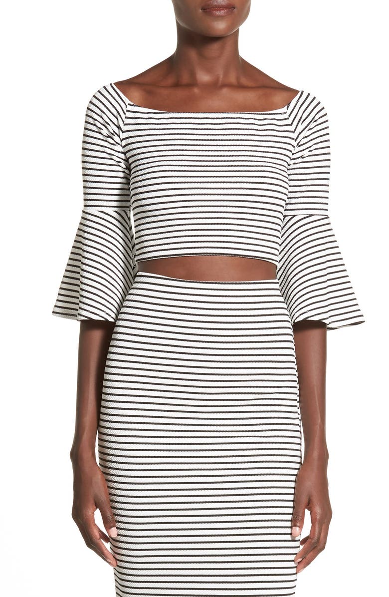 MISSGUIDED Stripe Bell Sleeve Crop Top, Main, color, White
