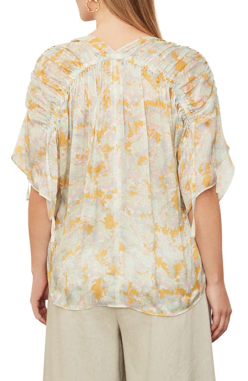 Vince Lotus Ruched Flutter Sleeve Blouse In Warm Sand