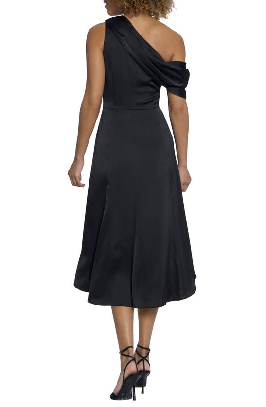 Shop Maggy London Asymmetric High-low Satin Midi Dress In Black