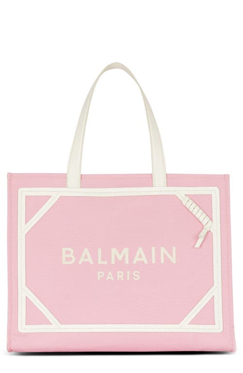 Balmain B Army Medium Logo Canvas Shopper Tote Bag In O32 Salmon/multi