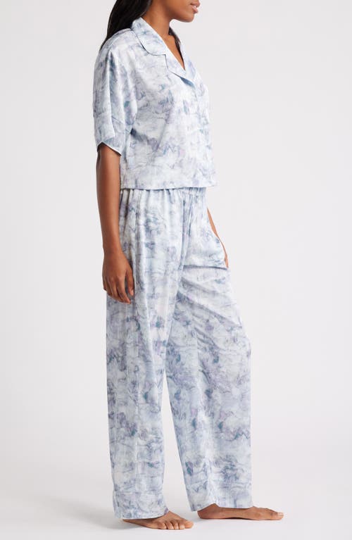 Open Edit Boxy Everyday Satin Pajamas In Teal Multi Painted Scroll