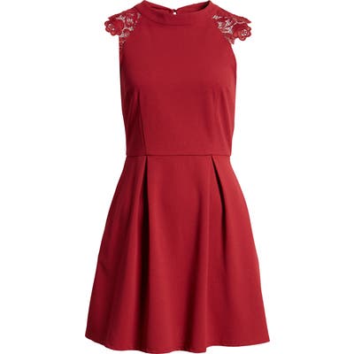 Speechless Lace Shoulder Fit & Flare Dress