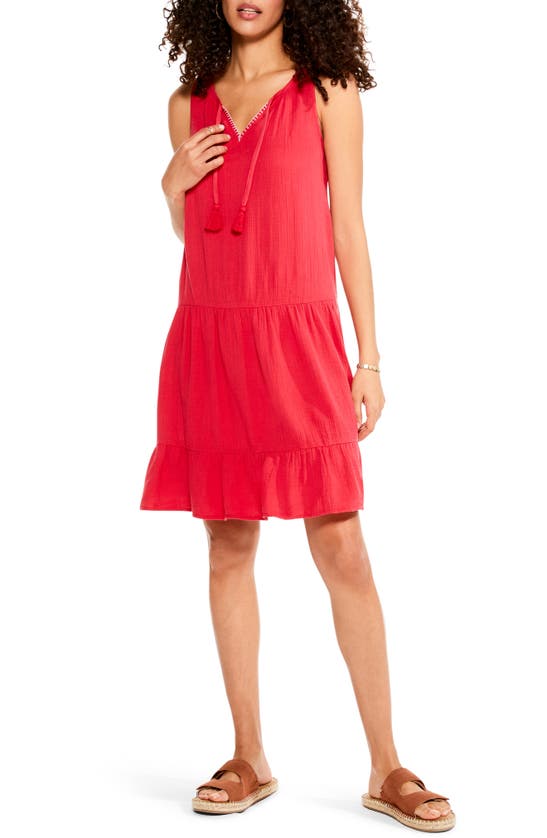 Nic + Zoe Nic+zoe Petite Double Gauze Tiered Dress In Cosmo Red