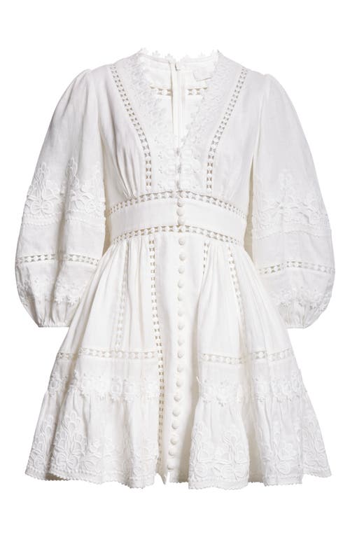 Shop Zimmermann Pop Lace Trim Linen Minidress In Ivory