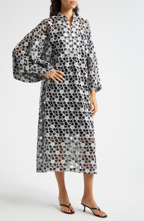 La Vie Style House Cutout Floral Lace Cover-up Caftan In Black White