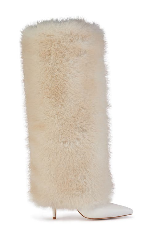 Shop Azalea Wang Omera Faux Fur Over The Knee Boot In White