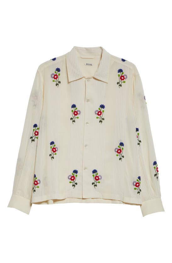 Shop Bode Beaded Wildflower Long Sleeve Cotton Button-up Shirt In White Multi