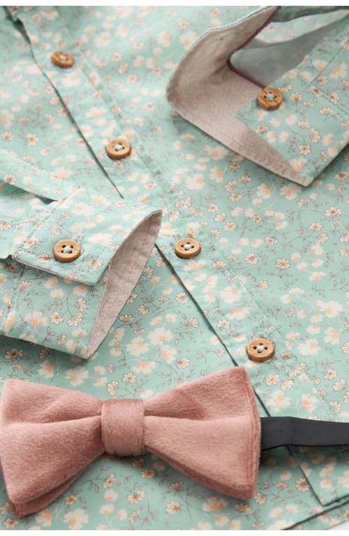 Shop Next Kids' Floral Button-up Shirt & Bow Tie Set In Green