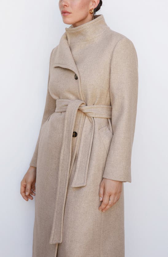 Shop Mango Longline Wool Blend Coat In Medium Brown