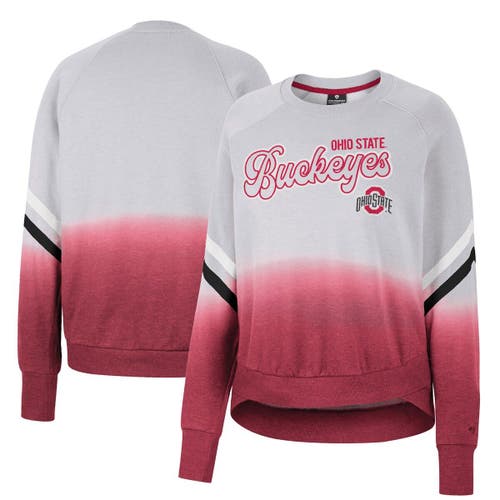 Women's Colosseum Gray Ohio State Buckeyes Cue Cards Dip-Dye Raglan Pullover Sweatshirt