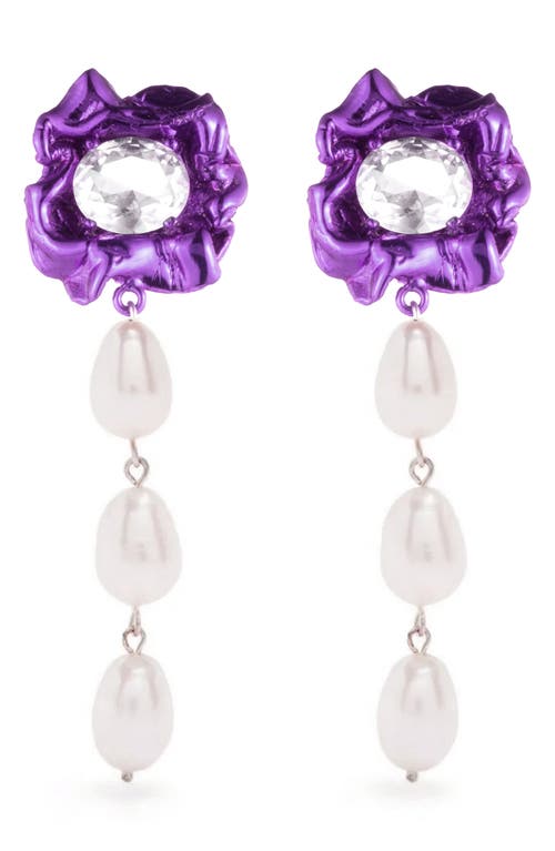 Lola Floral Freshwater Pearl Drop Earrings in Violet