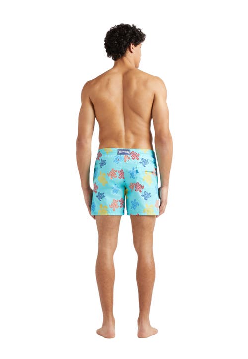 Vilebrequin Turtle Print Mistral Swim Shorts In Bleu Lazuli