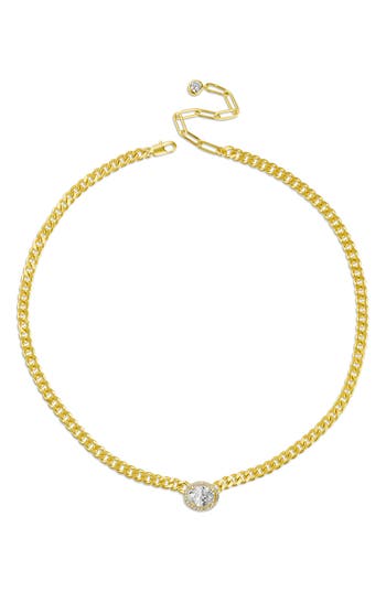 Shop Cz By Kenneth Jay Lane Cz Oval Curb Chain Choker Necklace In Clear/gold