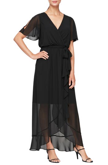 Shop Sl Fashions Flutter Sleeve Maxi Wrap Dress In Black