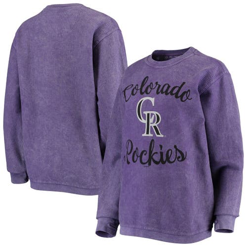 Women's G-III 4Her by Carl Banks Purple Colorado Rockies Script Comfy Cord Pullover Sweatshirt