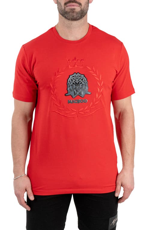 Maceoo Lion Crown Cotton Graphic T-Shirt in Red 