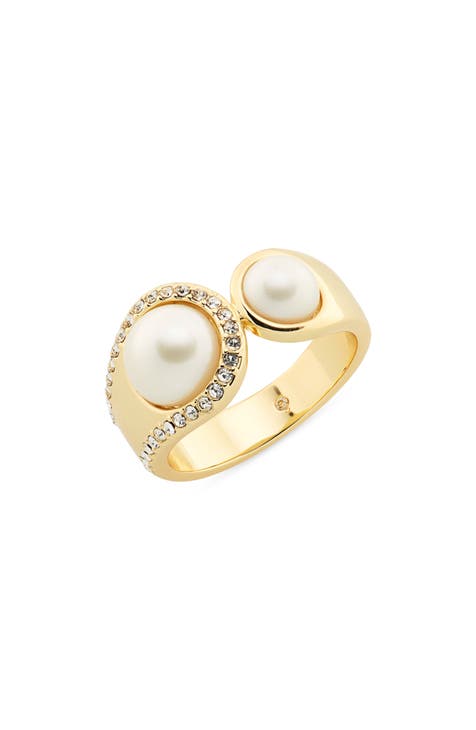 CZ & Imitation Pearl Cuff Ring