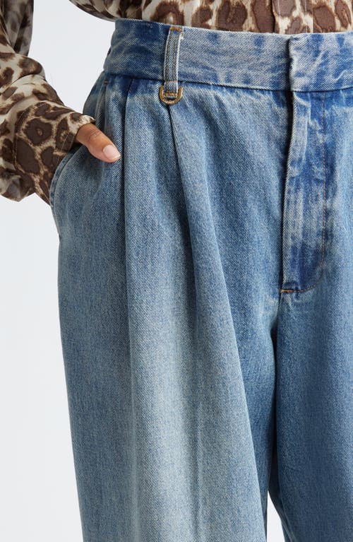 Shop Zimmermann Illustration Pleated Wide Leg Jeans In Neptune