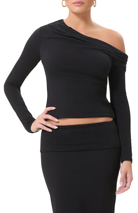 With It Black Long Sleeve One-Shoulder Top