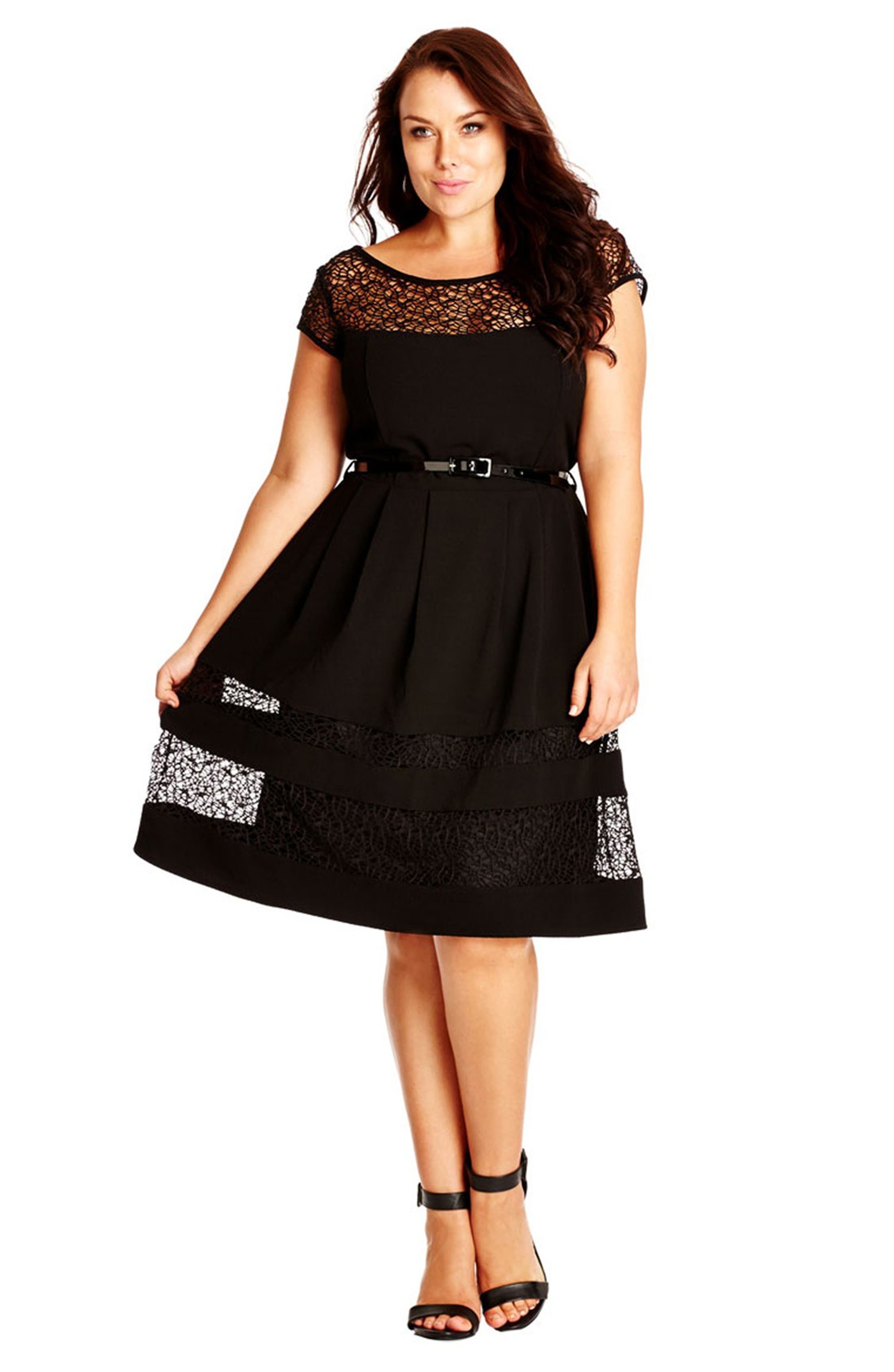 City Chic Fit & Flare Dress with Delicate Lace Insets (Plus Size ...