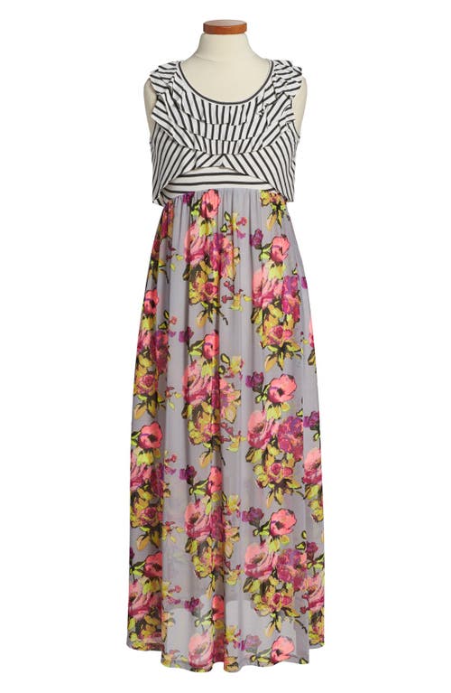 Truly Me Sleeveless Maxi Dress in Grey Multi 