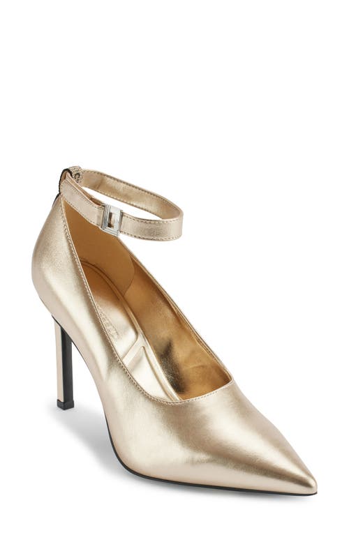 Karl Lagerfeld Sury Womens Metallic Man Made Ankle Strap In White Gold