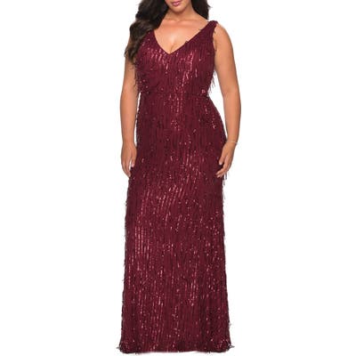 Plus Size La Femme Sequin Gown, Red