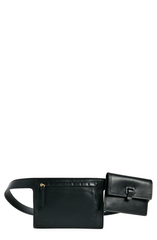 Double Pocket Leather Belt Bag in 001 Black