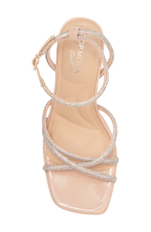 Top Guy Shoes Crystal Platform Sandal In Nude Pat