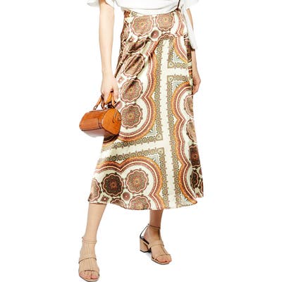 Topshop Paisley Print Satin Wrap Maxi Skirt, US (fits like 2-4) - Beige