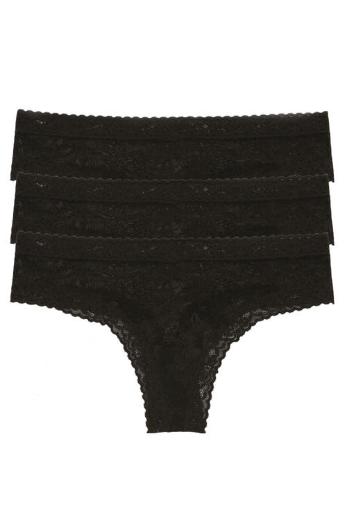 Shop Natori Escape Lace Thong 3-pack In Black