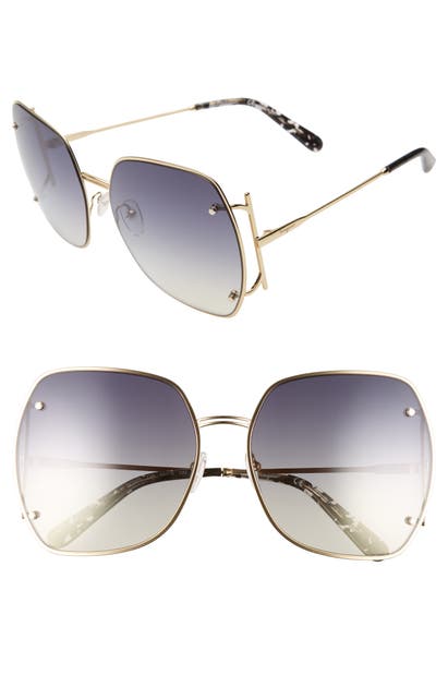 Ferragamo Gancio 62mm Gradient Square Sunglasses In Gold/ Grey Gradient Flash