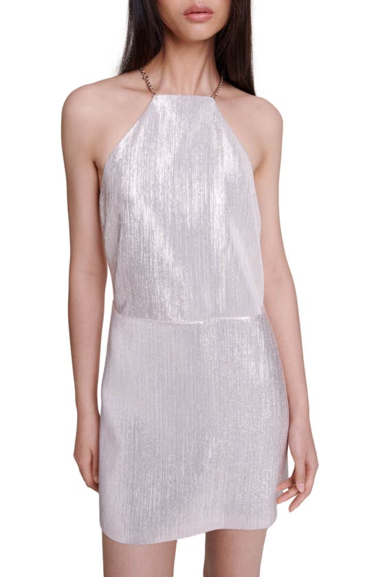 Shop Maje Rilexei Sleeveless Metallic Minidress In Silver