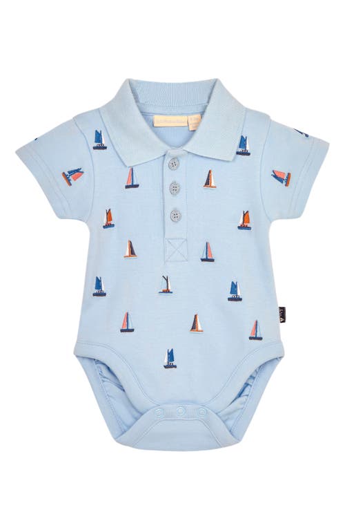 JOJO MAMAN BEBE Sailboat Embroidered Polo Bodysuit Blue at Nordstrom,