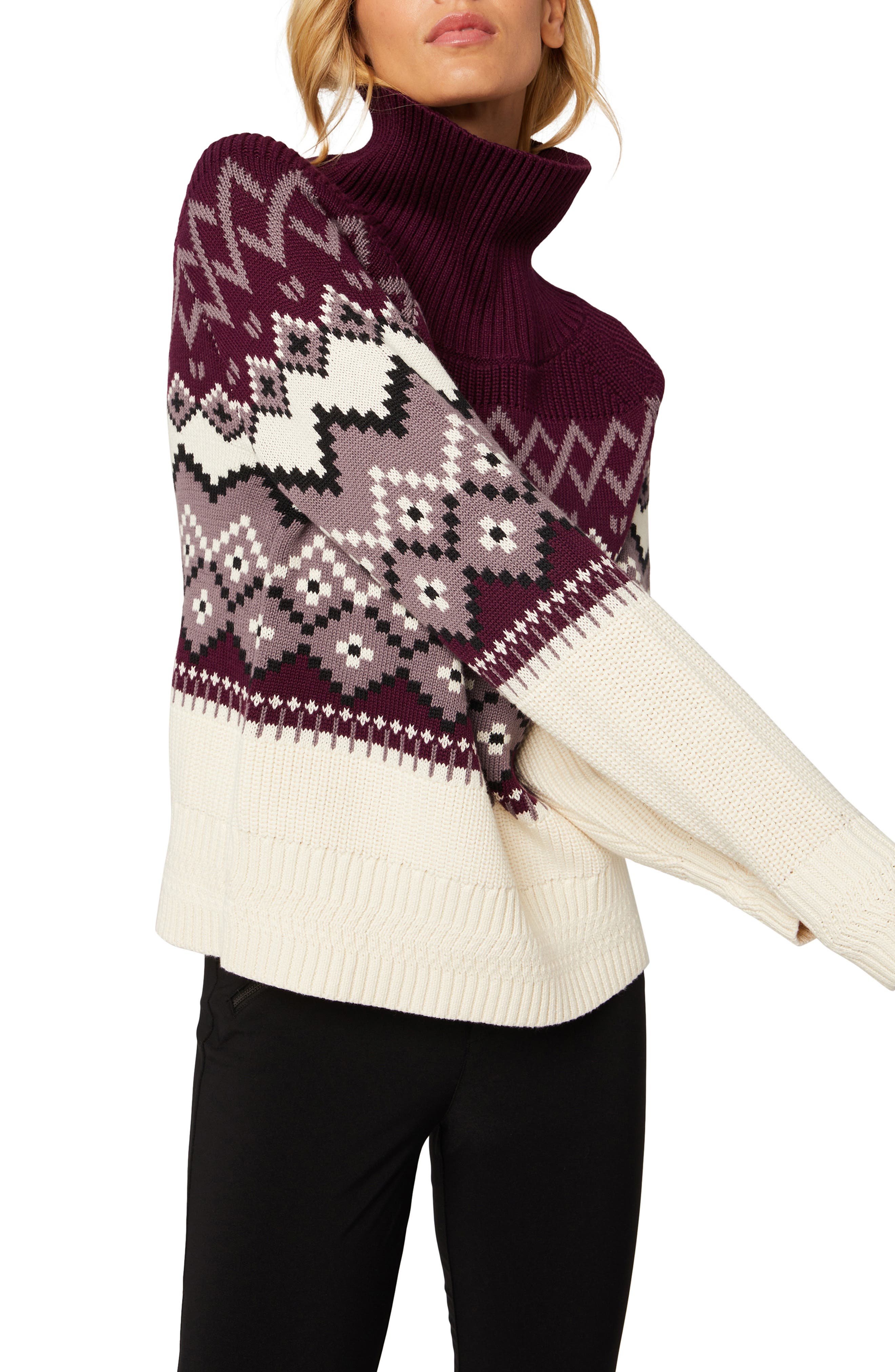 Alp N Rock Leighton Oversize Fair Isle Mock Neck Sweater in Purple 