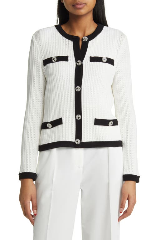 Contrast Detail Cable Cardigan in Black/White
