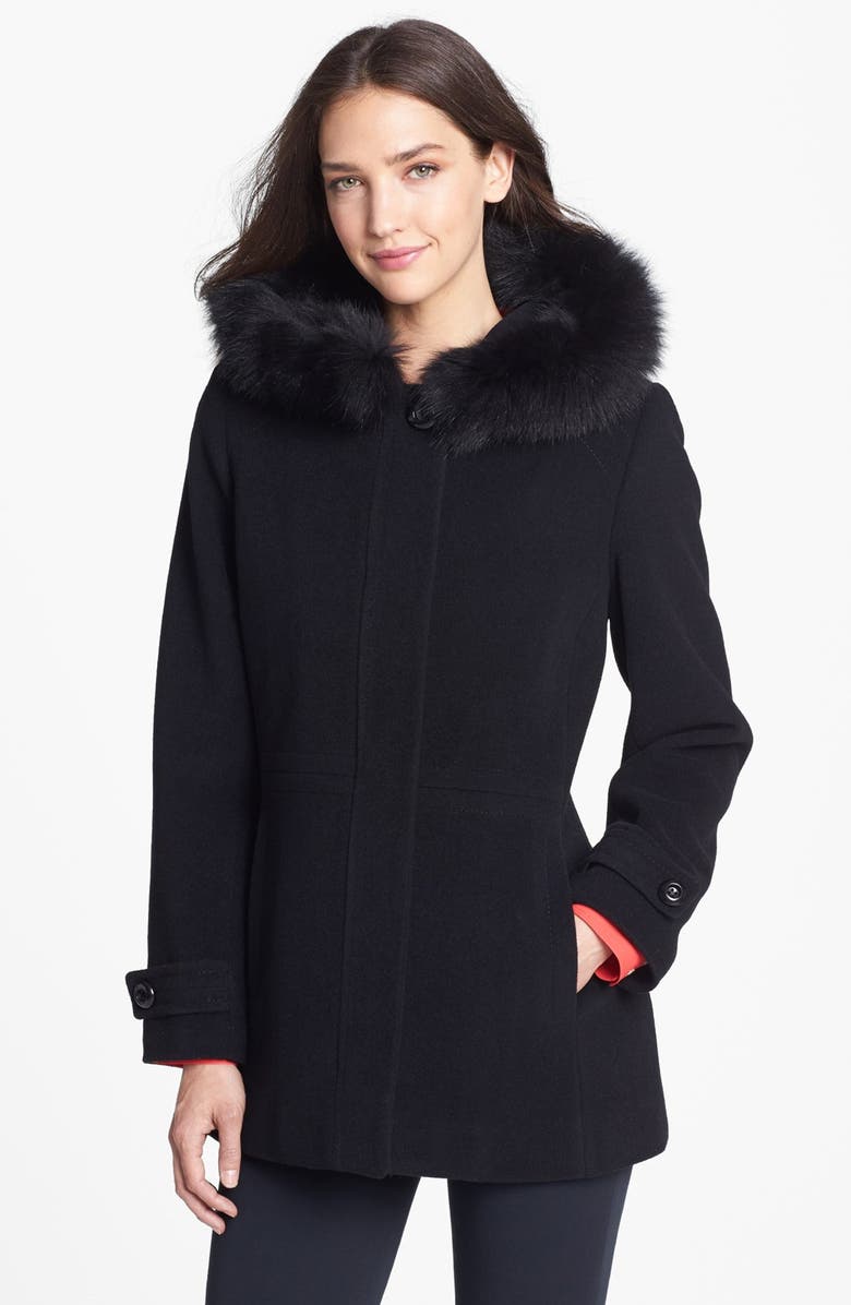 Sachi Genuine Fox Fur Trim Hooded Coat (Regular & Petite)(Nordstrom ...