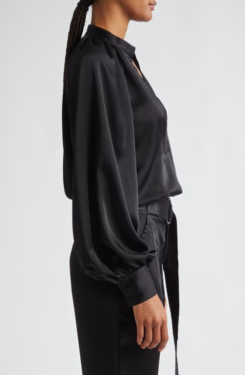 Shop Ramy Brook Nevada Split Neck Satin Top In Black