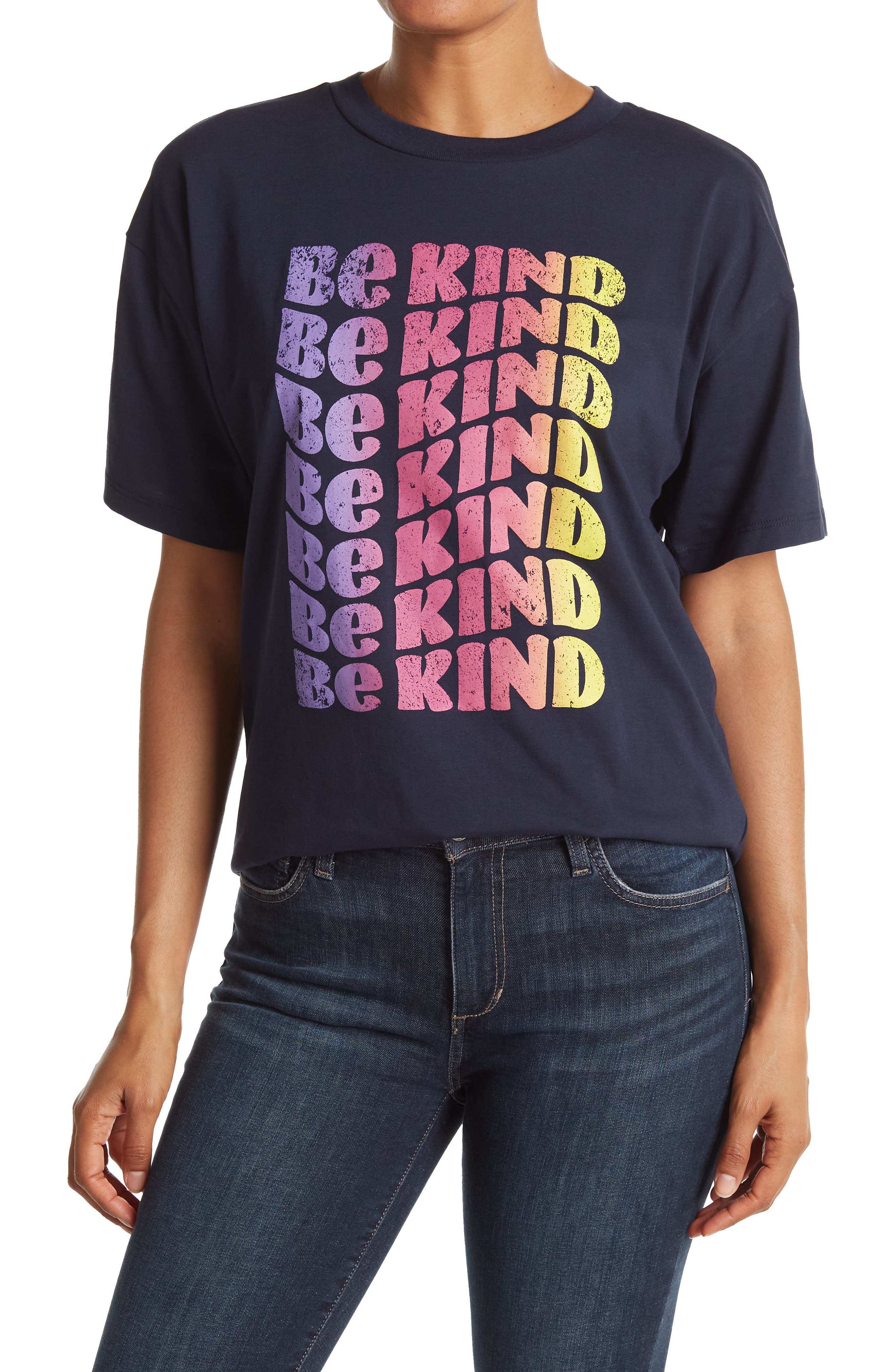Abound Graphic Crew Neck Oversized T-shirt In Navy Be Kind