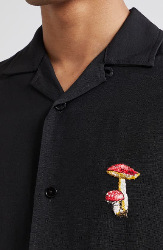 Shop Jil Sander Embroidered Mushroom Short Sleeve Camp Shirt In Black