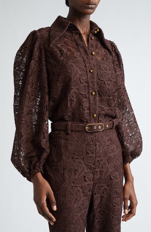 Shop Zimmermann Illustration Lace Button-up Shirt In Chocolate