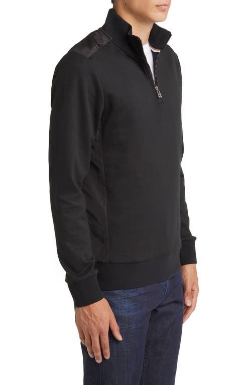 Hugo Boss Boss Stimmann Half-zip Cotton-blend Sweatshirt In Black
