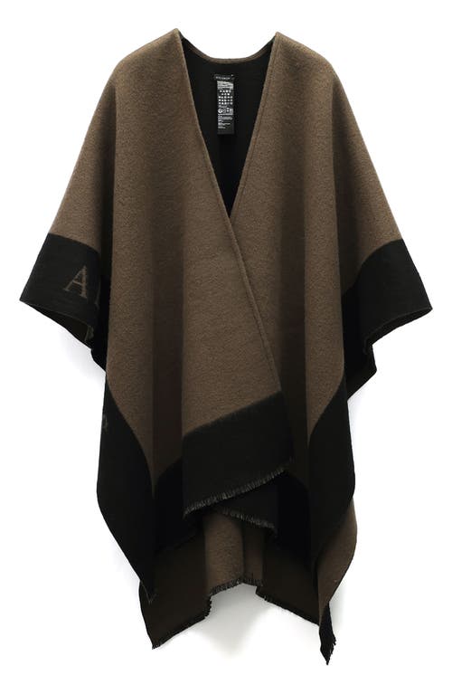Allsaints Logo Border Wool Ruana In Green/black