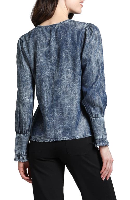 Apny Moon Wash Balloon Sleeve Button-up Shirt In Indigo