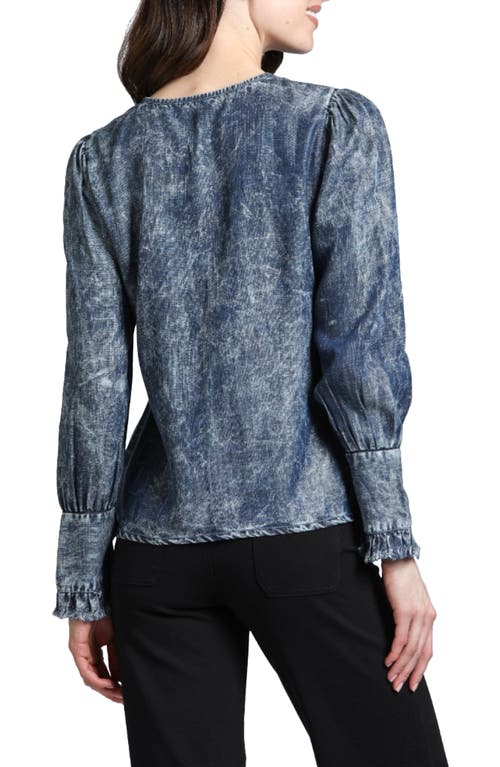 Shop Apny Moon Wash Balloon Sleeve Button-up Shirt In Indigo