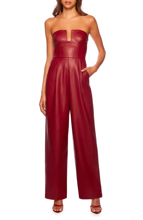 Wire Strapless Wide Leg Faux Leather Jumpsuit in Berries