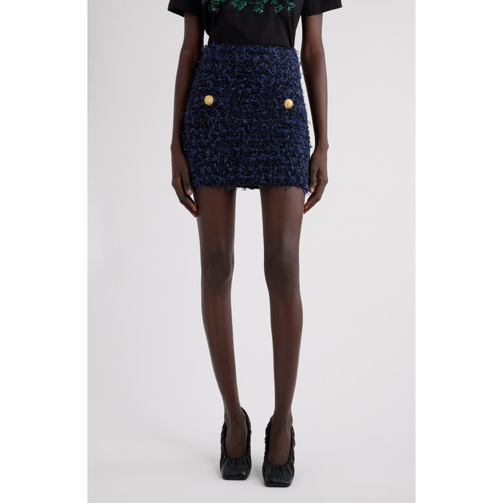 スカート Balmain Black Pencil Mini Skirt With Jew Balmain Black Pencil Mini Skirt With Jewel Buttons In Tweed