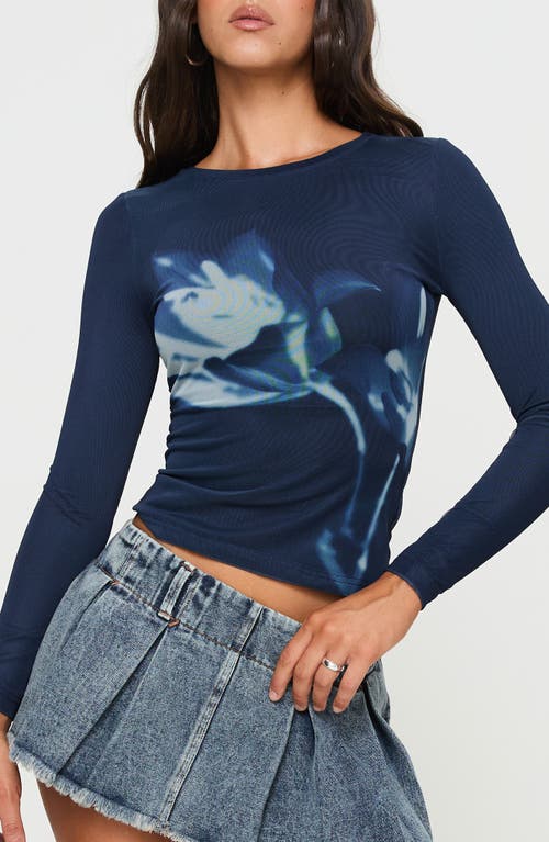 Princess Polly Raldor Floral Graphic Mesh Top In Navy