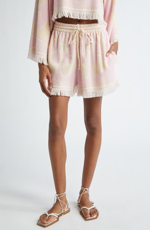 Shop Zimmermann Pop Floral Cotton Terry Cloth Shorts In Pink/cream