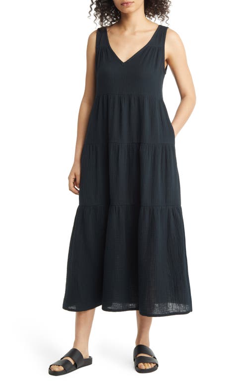 Corinne Tiered Cotton Gauze Maxi Dress in Black
